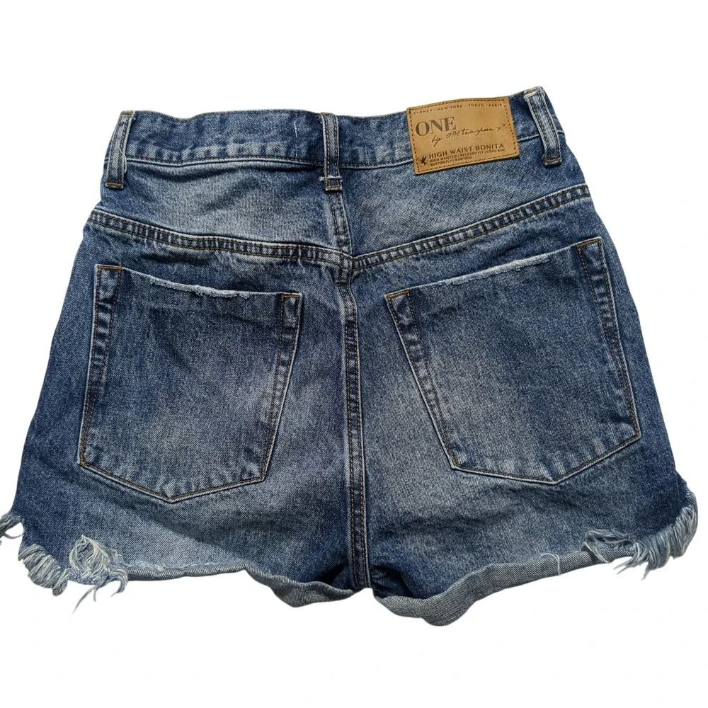 One Teaspoon High Waist Bonita Distressed Denim Shorts Blue Size 25 Button Fly